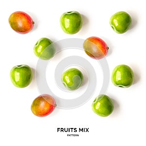 Seamless pattern with fruits. Mango and apple on white background. photo