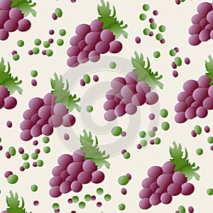 Seamless pattern fruits, red grapes with leaves, abstract background on a summer theme. For paper, cover, fabric, gift wrapping, w