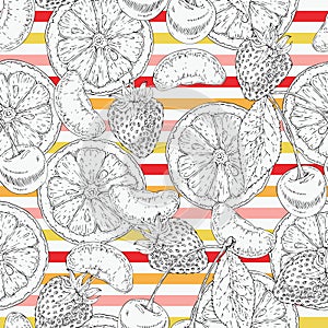 Seamless Pattern with Fruits and Stripes