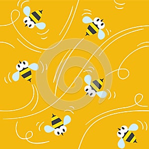 Seamless pattern with funny bees