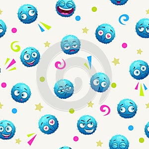 Seamless pattern with funny blue round characters.