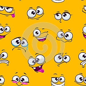 Seamless pattern with funny cartoon faces