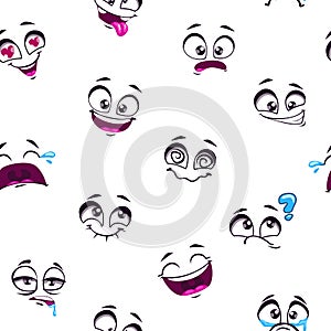 Seamless pattern with funny cartoon faces