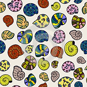 Seamless pattern with funny cartoon snail elements.