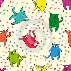 Seamless pattern with funny cats