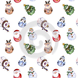 Seamless pattern with funny Christmas characters