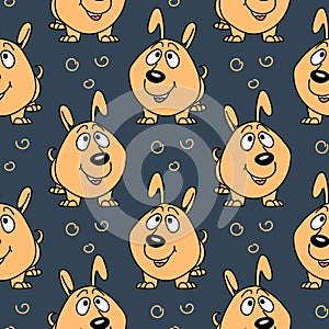 Seamless pattern, funny comical dogs on a blue background. Baby background, textile, print vector