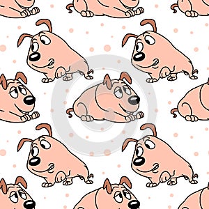 Seamless pattern, funny comical dogs on a white background. Baby background, textile, print vector