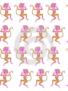 Seamless pattern with funny dancing monkeys. Vector illustration