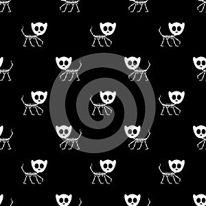 Seamless pattern with funny kitty skeletons