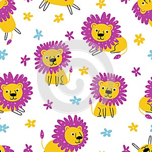 Seamless pattern with funny lions