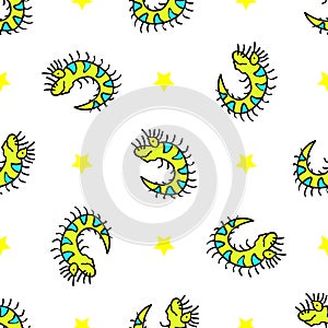 Seamless pattern funny little dragon, worm, caterpillar. Vector illustration squirm, cartoon.