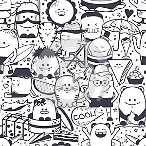 Seamless pattern. Funny monsters, personage. Hand drawn cartoon animals photo