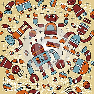 Seamless pattern with funny robots