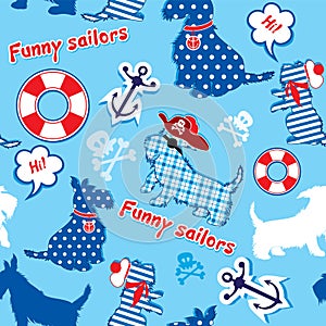 Seamless pattern with funny scottish terrier dogs