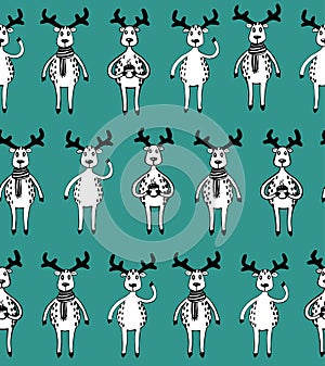Seamless pattern of funny sketch deers.