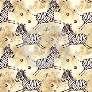 Seamless pattern with funny zebra
