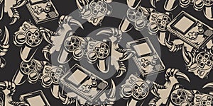 Seamless pattern on the gaming theme with broken joystick photo