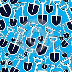 Seamless pattern with garden tools, simple shovels. Continual vector background with classic spades, garden instruments.