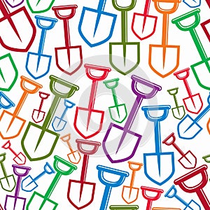 Seamless pattern with garden tools, simple shovels. Continual vector background with classic spades, garden instruments.