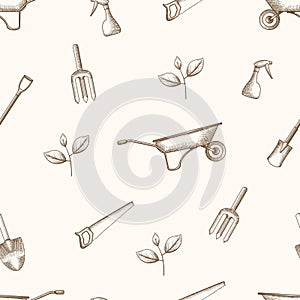 Seamless pattern of gardening tools