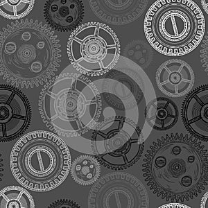 Seamless pattern with gear. Clockwork mechanism.