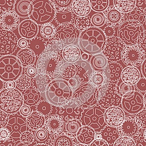 Seamless pattern. Gears in the Victorian style, hand drawn. Vector