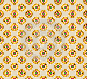 Seamless pattern with geometric aboriginal ornament. Ethnic tribal rounded color background. Afican, australian motiph. Dots