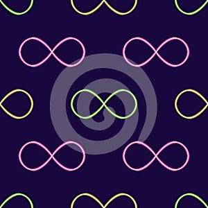 seamless pattern geometric infinity sign glowing desktop icon, neon geometric infinity sticker, neon figure, glowing