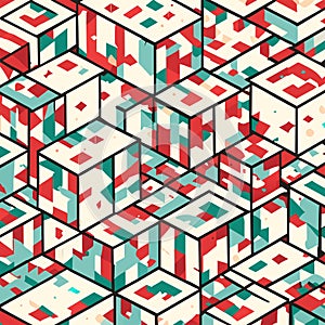 Seamless pattern of geometric shapes in retro style. Vector illustration. AI generated