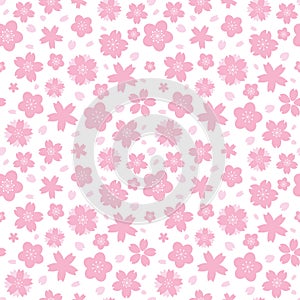 Seamless pattern with geometrical pink sakura flowers