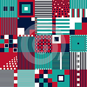 Seamless pattern, geometry shapes in green, blue and red