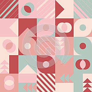 Seamless pattern, geometry shapes in pink tones