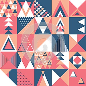 Seamless pattern, geometry shapes in warm pink and blue
