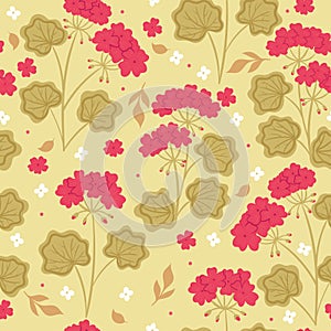 Seamless pattern with geranium flowers. Vector graphics