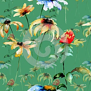 Seamless pattern with Gerbera flowers