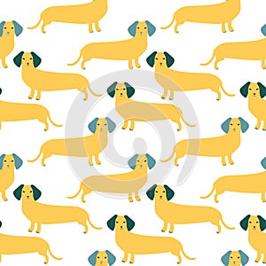 Seamless pattern with German badger-dog, dachshund. Cute cartoon character.
