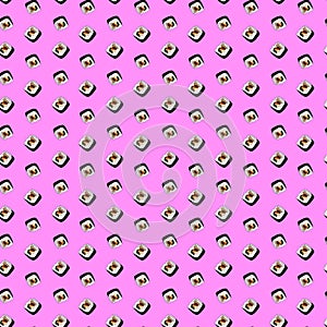 Seamless pattern with gimbap slices on pink background. Korean sushi or roll photo
