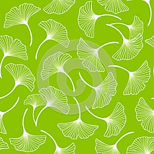 Seamless pattern with gingko leaves ornate on green