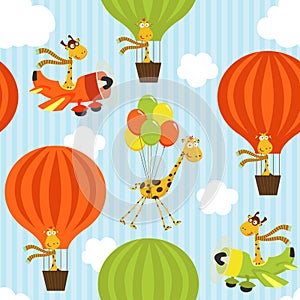 Seamless pattern with giraffe on air transport