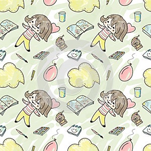Seamless pattern with girl