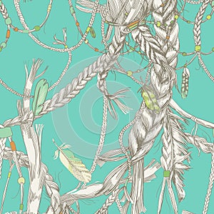 Seamless pattern with girlish braids