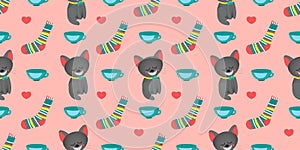 Seamless pattern for girls. Alice in Wonderland. Through the looking glass. Book characters. Cheshire Cat. Tea party Pink color