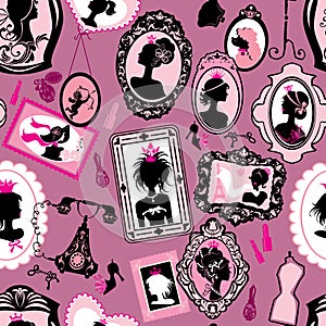 Seamless pattern with glamour girl portraits