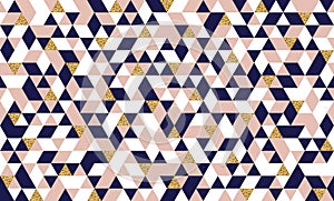 Seamless pattern with glitter gold triangles