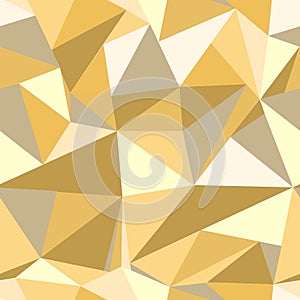 Seamless pattern with glitter gold triangles. Abstract mosaic background. Geometric illustration. Yellow backdrop.