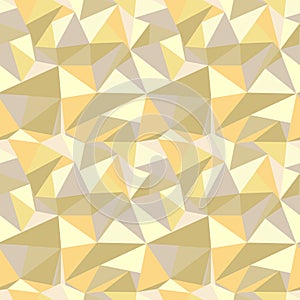 Seamless pattern with glitter gold triangles. Abstract mosaic background. Geometric illustration. Yellow backdrop.