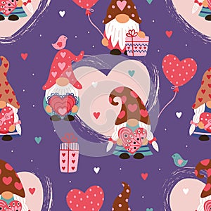 Seamless pattern with   gnome girl, love elements