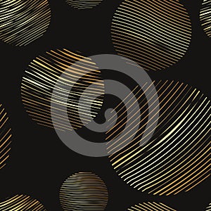 Seamless pattern gold circles doodled. Geometrical pattern with set circle golden color endless background, hand drawn textured photo