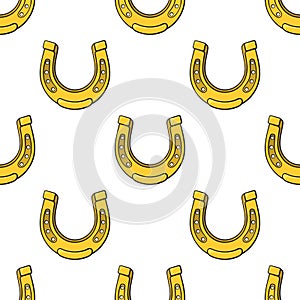 Seamless pattern with gold horseshoes